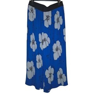 Chico’s Black Label Wide Leg Palooza Pant Size S Blue Black White Floral Pull-On